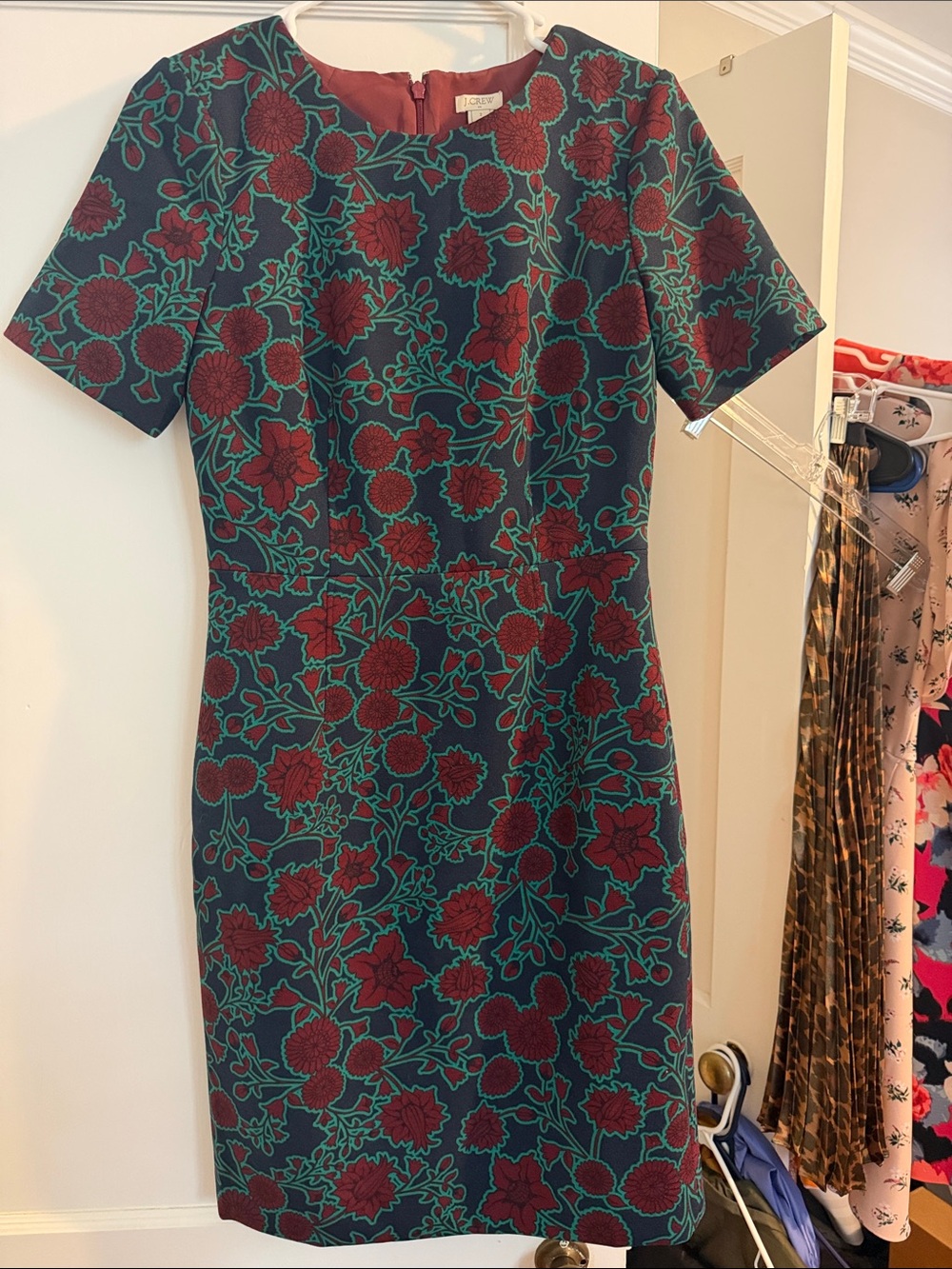 J. Crew Navy and Burgundy Floral Sheath Dress
